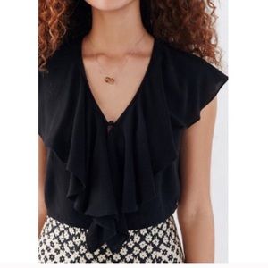 Urban Outfitters black flutter sleeve ruffle crop